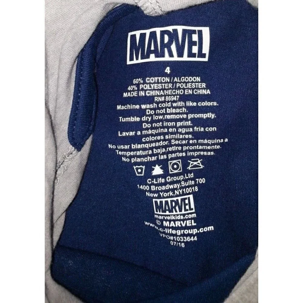 Marvel Heroes Boys Pullover Shirt With Hoodie Size 4 Blue Gray Long Sleeves